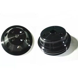 Rodspeedracing SB Chevy Aluminum 1Groove Long Water Pump Pulley W/2Groove Crank Pulley  LWP BLK