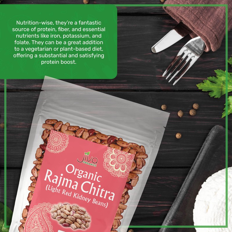 Jiva Organic Light Red Kidney Beans Speckled Whole (Rajma Chitra)