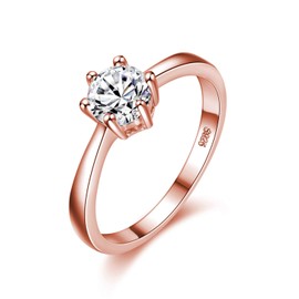 Uloveido Rose Gold Plated 6 Prong Brilliant Cut Cubic Zirconia Solitaire Engagement Ring Wedding Jewelry for Women J002-W (White, Size J1/2)