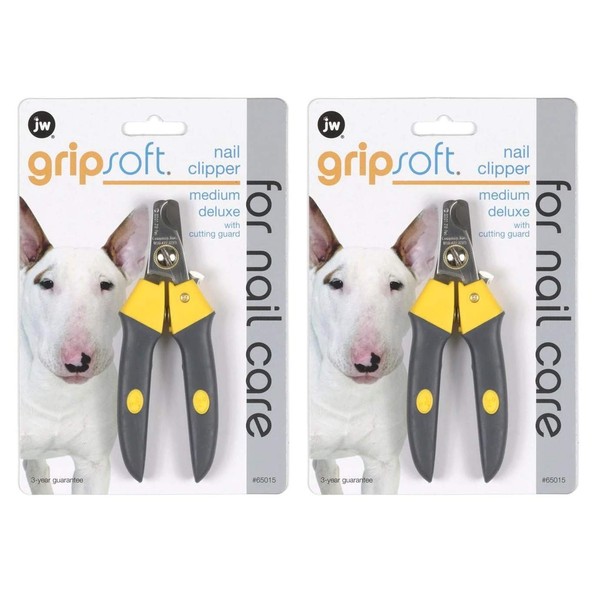 JW Pet 2 Pack of Gripsoft Deluxe Nail Clippers, Medium, for Medium Dogs