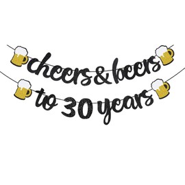 Aiyraa Garland 30th Birthday Decoration Black Gold, Cheers to 30 Years Banner, Birthday Decoration 30 for Men and Women, Glitter Garland for Celebration