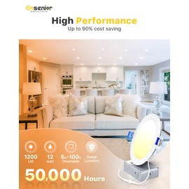 Ensenior 20 Pack 6 Inch LED Recessed Light, Dimmable, 2700K-5000K 5CCT, 1200LM High Brightness, 12W 120V, Damp Rated, Ultra-Thin Canless Wafer Ceiling Light - ETL & FCC & IC