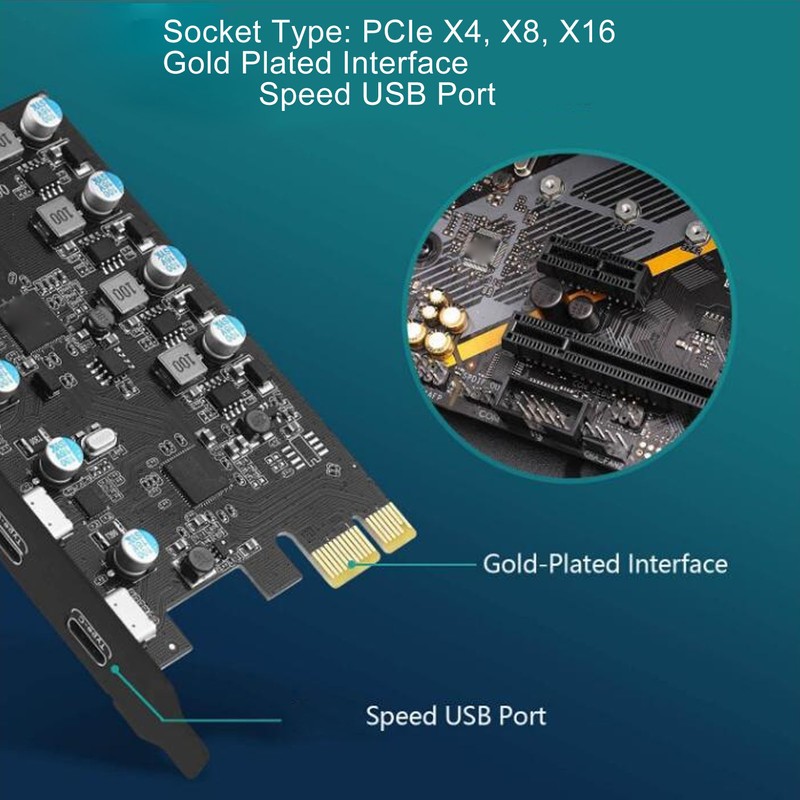 UP5300 5 Ports USB 3.1 PCIe Expansion Card 5Gbps Fast