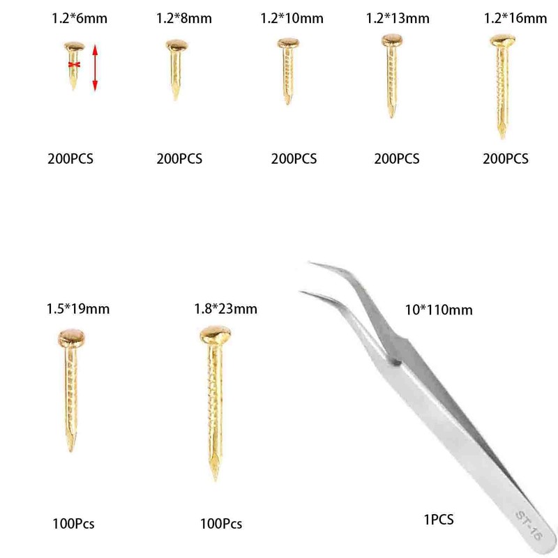 1200Pcs Small Tiny Nails Carbon Steel Brass Plated for Wooden