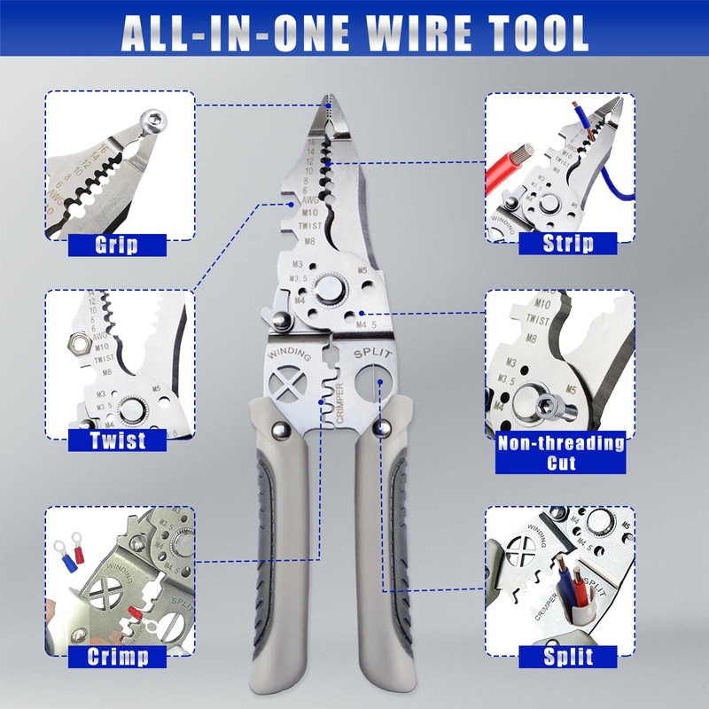 Wire Stripper Tool, Multi-function, 9-in-1 Wire Cutter Wire Crimper, Adjustable