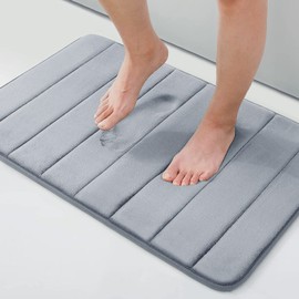 Homaxy Memory Foam Bathroom Bath Mat, Absorbent Non-Slip Bath Mat, Washable Bath Mat – 51 x 76 cm, Grey