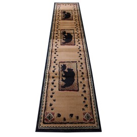 Cabin Lodge Long Runner Area Rug with Bear and Cub Image (2 Feet 4 Inch X 10 Feet 10 Inch) Runner