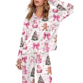 SHESHOW Christmas Pajamas for Women Set Long Sleeve Satin Pjs Gingerbread Man Funny Christmas Pajamas Womens XS
