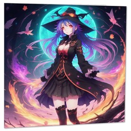 Anime Witch Greeting Card - Cute Anime Girl Witches Art 145 x 145mm