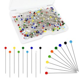 Redamancy Pack of 300 Pins with Head, 38 mm Colourful Glass Head Pins, Stainless Steel Pins, Glass Head Pins for Crafts, Sewing, Hemming, Crafts, Jewellery Components, Decoration