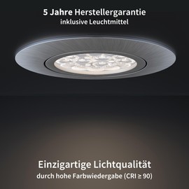 Scandinavian home Set of 3 LED Spotlights, 230 V, Dimmable, WarmDim, 5.8 W, Warm White, Swivelling, 68 mm - 75 mm, Bathroom IP44, CRI 90, 500 lm, 3000 K, Stainless Steel Design, LED Recessed Ceiling
