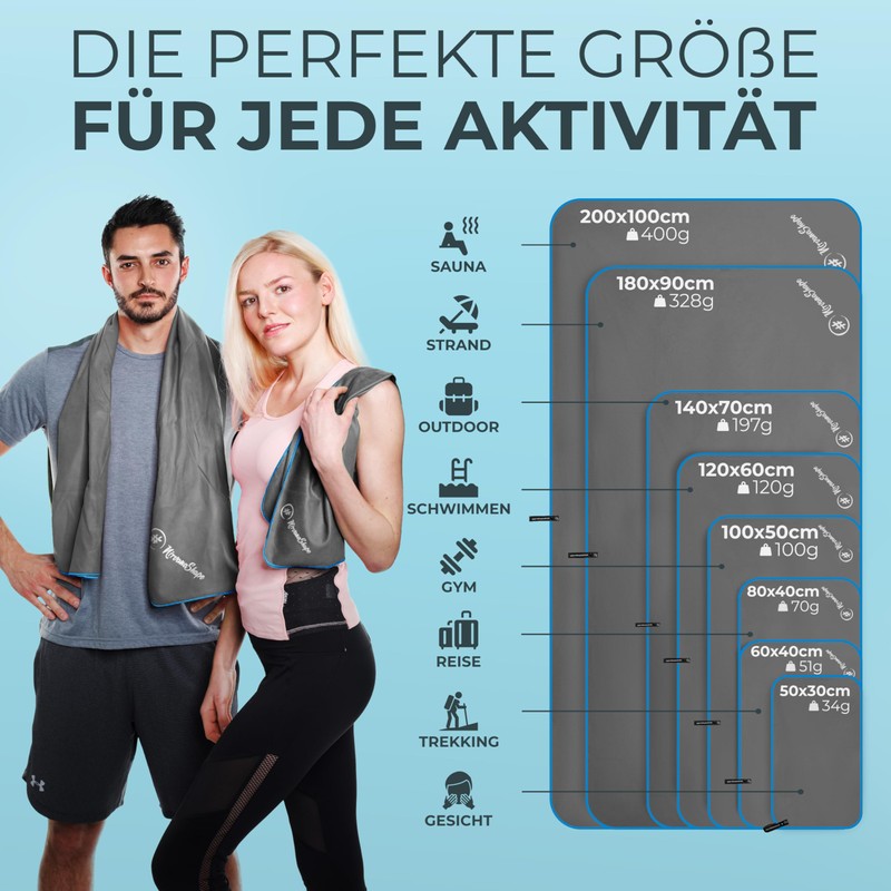NirvanaShape® DAS Microfibre Travel Towel for Backpackers, Holidaymakers and Travellers,