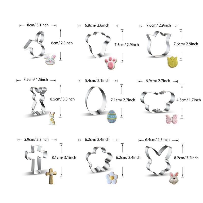 WDYJMALL Easter Cookie Cutters 9-Pc Set - Bunny Rabbit Paw