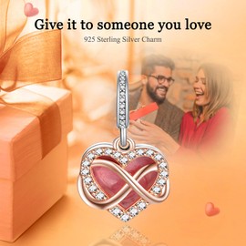 Rimgoris 925 Sterling Silver Charm for Women Bracelets Necklace Family Forever Shiny Eternal Symbol Heart Dangle Charm Gift