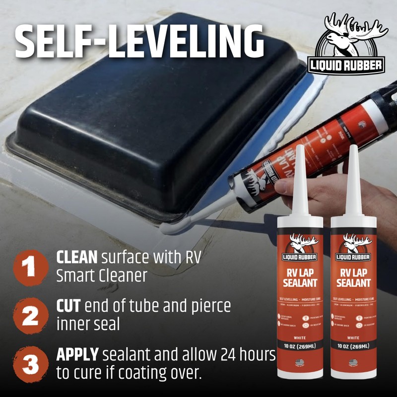 Liquid Rubber RV Lap Sealant, Self-Leveling Roof Sealer, White, 2