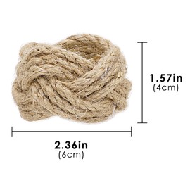 Woven Napkin Rings Set of 6, Farmhouse Jute Napkin Holders, Nautical Dining Table Decor for Showers, Parties, Weddings