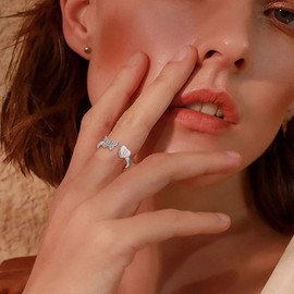 LOVPEPY Initial Letter Ring for Women Teen Girls, Silver Stackable Heart Butterfly Alphabet Rings with Initial Adjustable Crystal Inlaid Rings Bridesmaid Gift, Non-Precious Metal, Cubic Zirconia