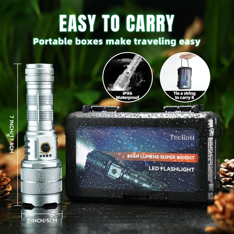TECBOTT 10000 High Lumens Flashlights LED Rechargeable Tactical Flashlight 5