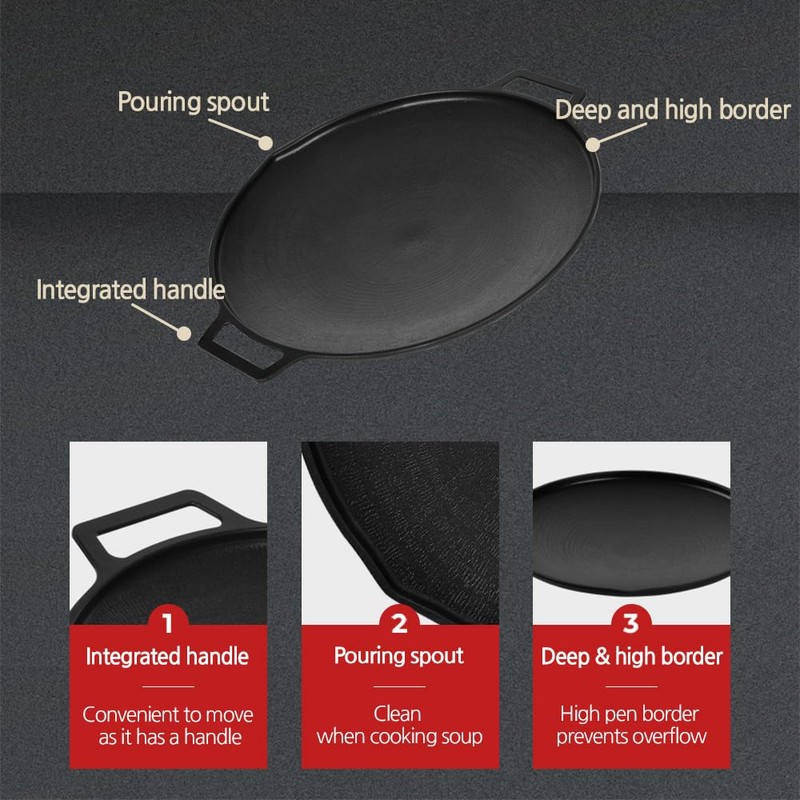 SISEM Korean BBQ 3 IH Griddle Grill Pan, Nonstick Coating,
