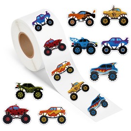 500 PCS Monster Truck Stickers Roll Truck Car Teachers Stickers Self Adhesive Waterproof for Birthday Party Decorations Supplies Favors School Funny Reward Scrapbook Envelope Seals DIY Craft Decals
