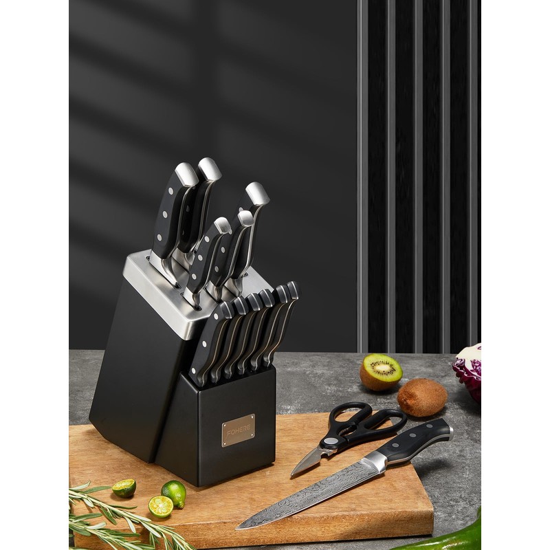 Knife Block Set, FOHERE 14 Pieces Self Sharpening Knife Block