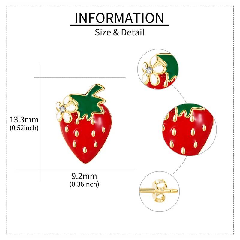Strawberry Stud Earrings 925 Sterling Silver Strawberry Jewelry Gifts for