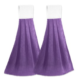 Kigai Purple Solid Color Hanging Tie Towels Set of 2, Absorbent Hand Towels Tea Bar Dish Dry Towels for Kitchen Bathroom Home Decor, 14 x18.2 inch