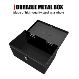 Peastorm Small Steel Metal Tool Box, Lockable Storage Box for Storing Valuable Items, Office Documents, Garage Tools (12" Black)