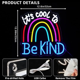 PMCVYH It's Cool To Be Kind Neon Sign for Wall Decor, Rainbow Led Signs for Bedroom, USB Dimmable Colorful Neon Lights for Classroom Home Club Motivational Birthday Party Office Decoration Wall Art