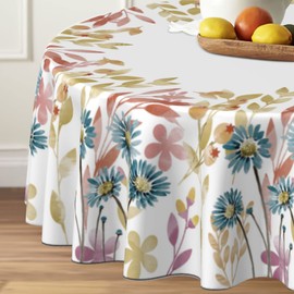 Round Tablecloth 60 inch, Floral Round Table Cloth, Stain Resistance, Water Repellent and Wrinkle-Free, Fall Flower Circle Tablecloth for Home Kitchen Dining Party Patio Indoor and Outdoor Use