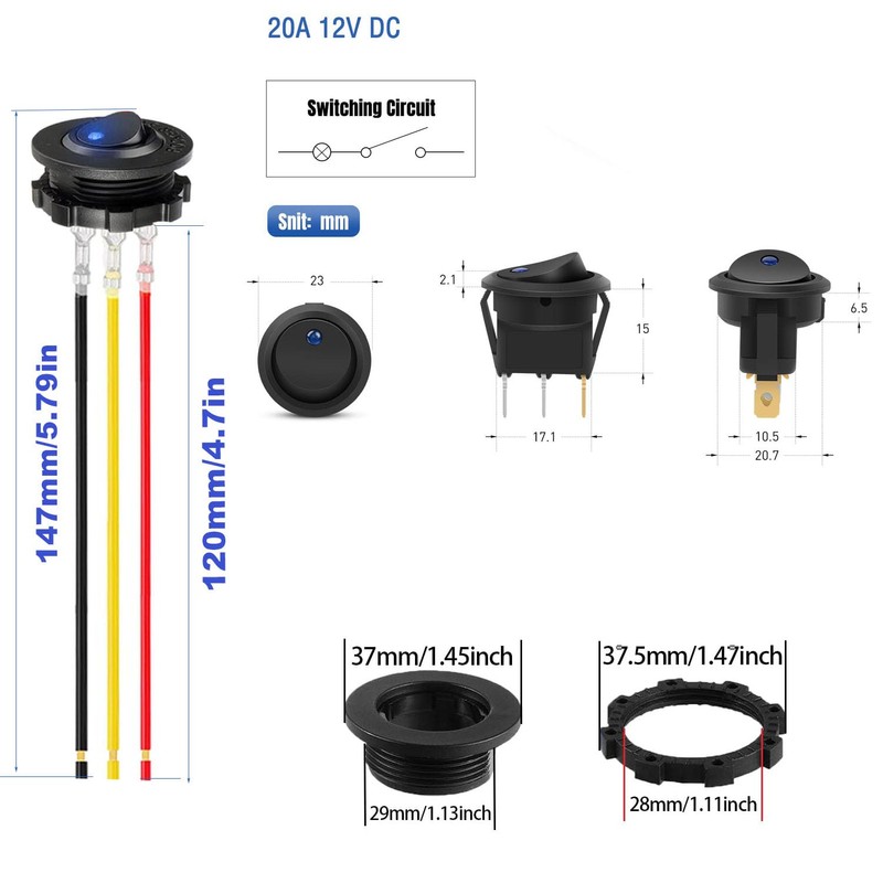 RUNCCI-YUN Pack of 5 DC 12 V 20 A Round