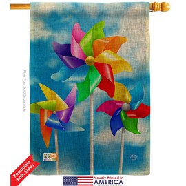 Pinwheels Burlap House Flag Set Summertime Fun and Sun Beach Pool Luau Tropical Party Season Outdoor Sunny Small Decorative Gift Yard Banner Double-Sided Made In USA 28 X 40