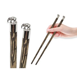 BestySuperStore Wooden Chopsticks 9⅞" Long Coconut Palm Wood Chopstick Metal Elephant Top Eating Utensils Oriental Cutlery Asian Tableware Decorative Dinnerware to Serve Chinese Japanese Korean Food