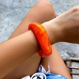 Chunky Acrylic Resin Bangle Bracelets for Women,Square Resin Bangle Trendy Marbled Acrylic Bracelet Vintage Geometric Irregular Bangle Bracelets (Orange)
