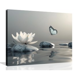 OWNANRTHM Zen Canvas Wall Art Zen Prints Wall Art Zen Painting Wall Art Zen Lotus Canvas Wall Art Lotus and Butterfly on Lake Wall Art for Yoga Spa Meditation Spirit Room Wall Decor Framed 12X16 inch