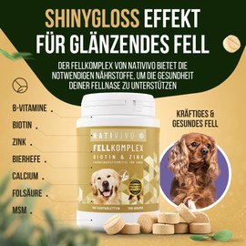 NatiVivo [TESTSIEGER] 100 Tablettten hochdosiertes, probiotisches Premium Biotin+Zink Hund Komplex für EIN glänzendes und schönes Fell. Gegen Haarausfall, Juckreiz und trockene Haut. Made in Germany!