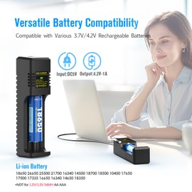 Universal 18650 Battery Charger, MAIRFOX USB A-C Fast Charger for 3.7V Li-ion 18650, 26650, 21700, 18500, 18350, 16650 Batteries - Single Slot, LED Indicator, DC5V USB Input for Travel & Home Use