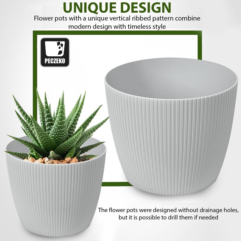 PECZEKO Matte Flower Pot, Plastic Planter, Decorative Pot for Large