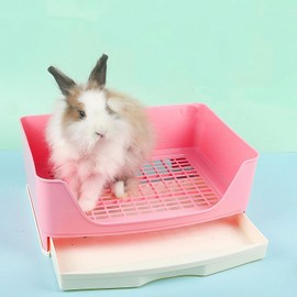 Rabbit Litter Box,Bunny Supplies,Large Pet Litter Pan Trainer with Drawer Corner for Rats Hamsters Ferret Bunny Guinea Pigs Chinchilla Small Animals (Pink)