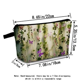 MoCaliduccious Purple Butterfly & Ivy Vine Print Makeup Bag Artistic Floral Design Cosmetic Bag Durable Zippered Organizer Christmas Gift & Birthday Gift for Her