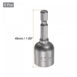 TA-VIGOR 5Pcs 13mm Magnetic Nut Setter Driver Drill Bit Set, 1/4 inch Hex Shank Quick Change, 48mm Length Metric Nut Driver Set for Woodworking, Machine Maintenance, Auto Repairing, Furnitures