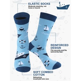 Berlune 8 Pairs Sailing Socks for Men Nautical Gifts Ships Boats Cotton Crew Socks Cruise Cruising Favors for Father's Day Birthday