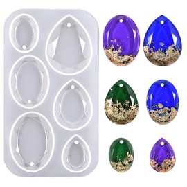 Waterdrop and Oval Resin Jewelry Molds,6 Cavities Silicone Pendant Molds for Resin Epoxy,Resin Casting Molds with Hanging Hole for DIY Gem Cabochon Pendant, Earring, Necklace Jewelry Making