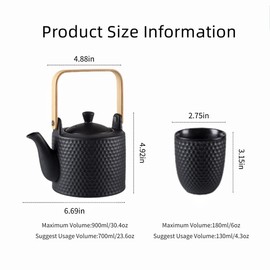 WEOPYCJ Asian Tea Set, Japanese Ceramic Porcelain Tea Sets Tea Pot Set with 1 Teapot 30oz 4 Cups 6oz 1 Stainless Infuser for Tea Lover (White)