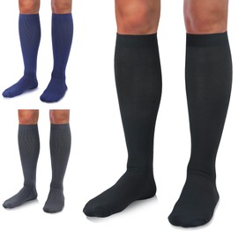 UUSOCKS - Calcetines médicos de compresión para mujeres y hombres, 3 pares de 20-30 mmHg, medias de compresión alta para la rodilla, mejor para correr, enfermeras atléticas, 04 Negro/Gris/Azul Oscuro, Large-X-Large