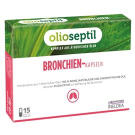 OLIOSEPTIL – Bronchien-Kapseln – Reine und chemotypische ätherische Öle in pflanzlichen Kapseln L-Vcaps – Ab 15 Jahren – Hilft, die Bronchien zu befreien und die Atemwege zu beruhigen – 15 Kapseln