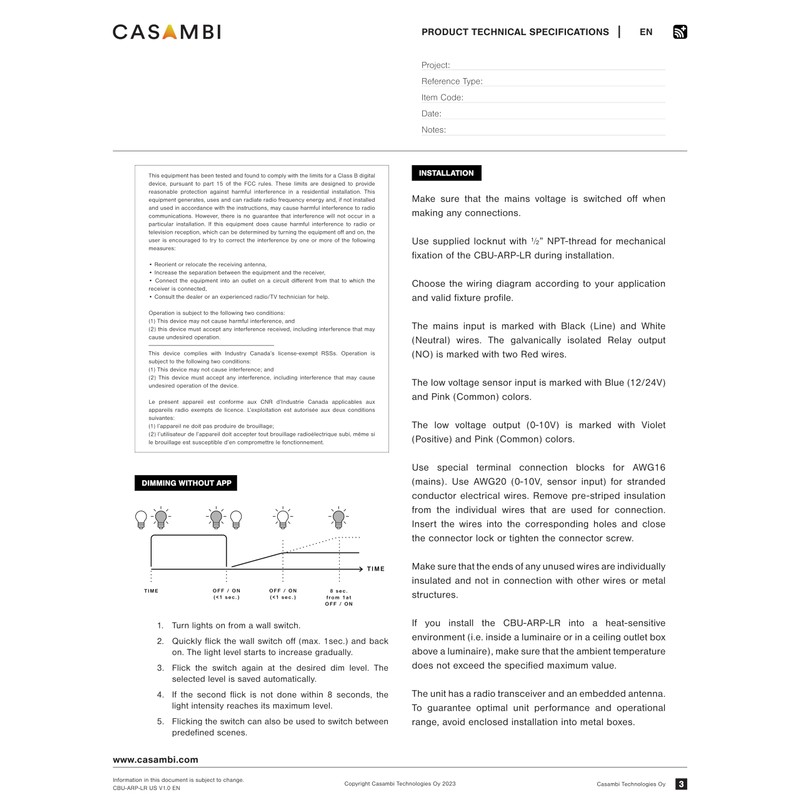 Casambi | Bluetooth-Controlled 0-10V Controller with Relay | CBU-ARP-LR