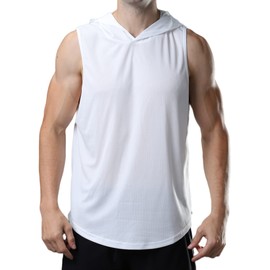 ROGUDUA Men's Hooded Tank Top Quick Dry Muscle Gym Shirts Workout Sleeveless Hoodie 3 Pack White White Black US Size S