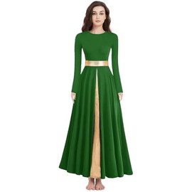 TLMNU Women Worship Liturgical Dance Dress Full Length Church Robe Modern Praise Dance Dress Lyrical 11-Green Medium