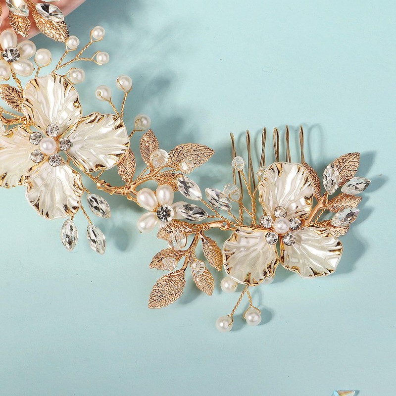 ゴールド フラワー 花 髪 飾り ヘッド ドレス レディース コーム ヘアアクセサリー